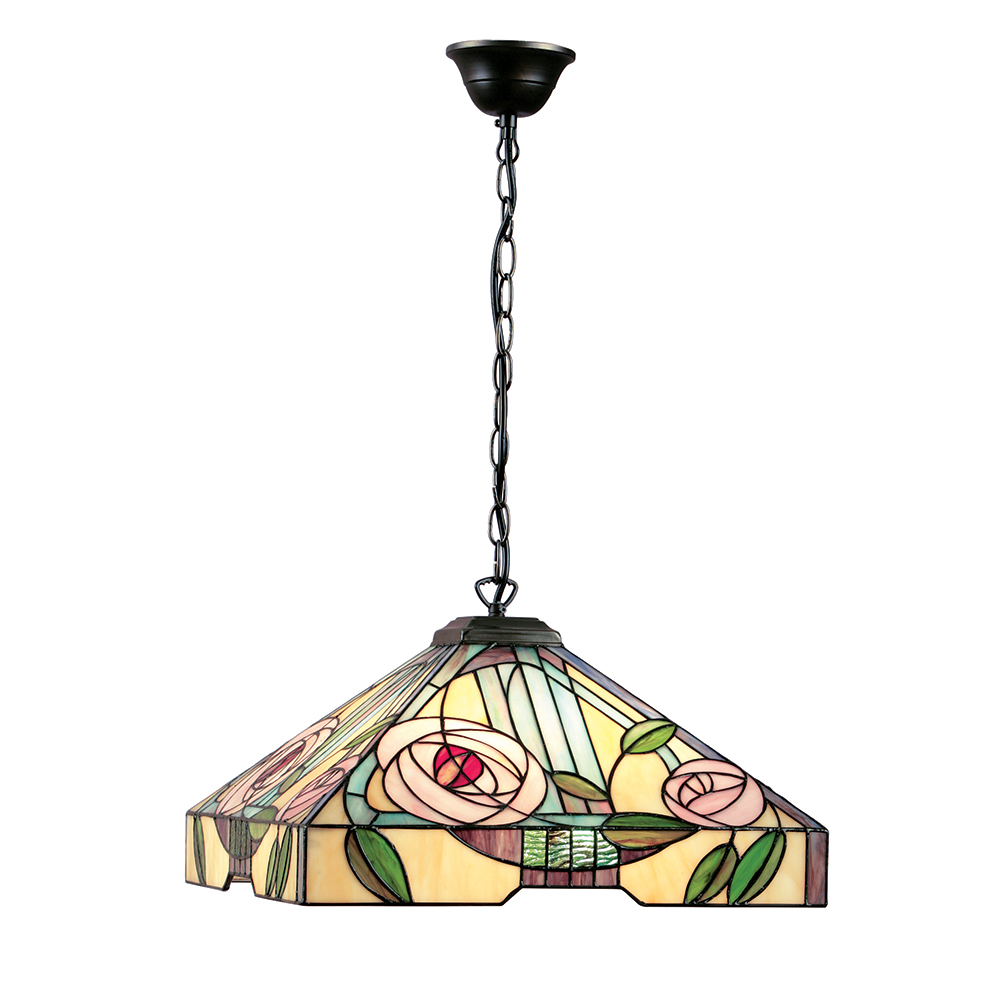 Willow Tiffany Large Ceiling Pendant Light With Subtle Coloured Glass 64384