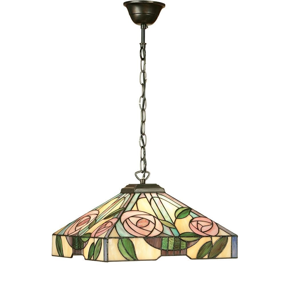 Willow Tiffany Medium Ceiling Pendant Light With Subtle Coloured Glass 64385