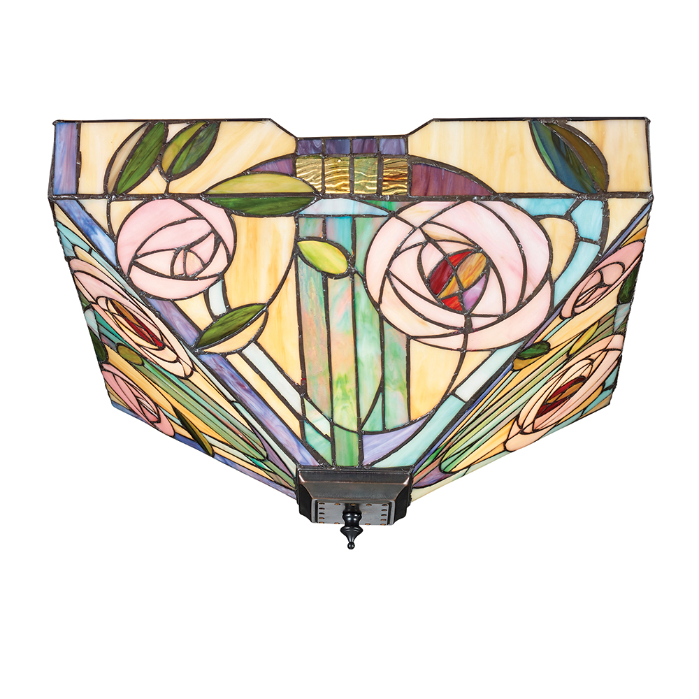 Willow Tiffany Large Flush Ceiling Light With Subtle Coloured Glass 70698