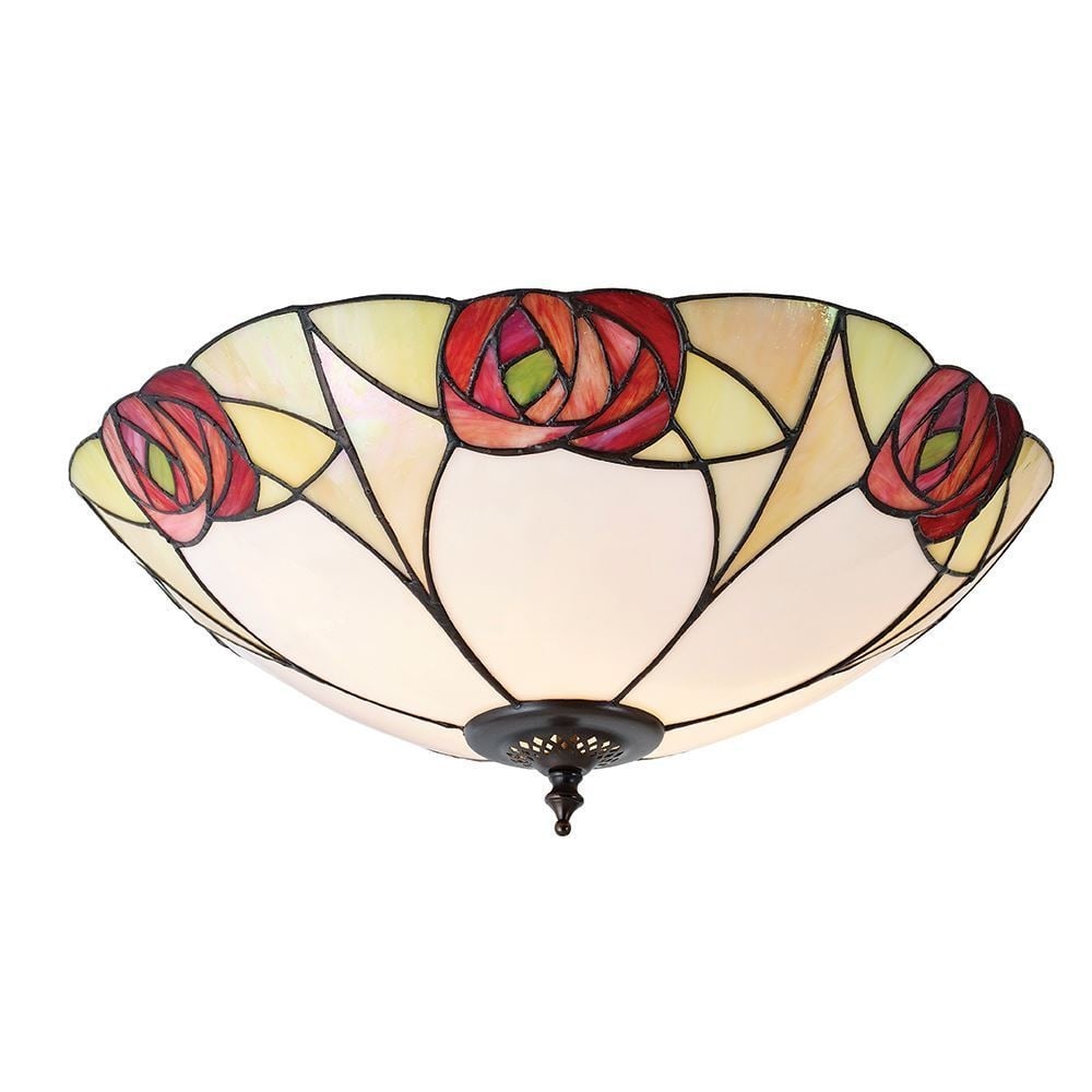 Ingram Tiffany Large Flush Ceiling Light With Art Deco Rose 64182