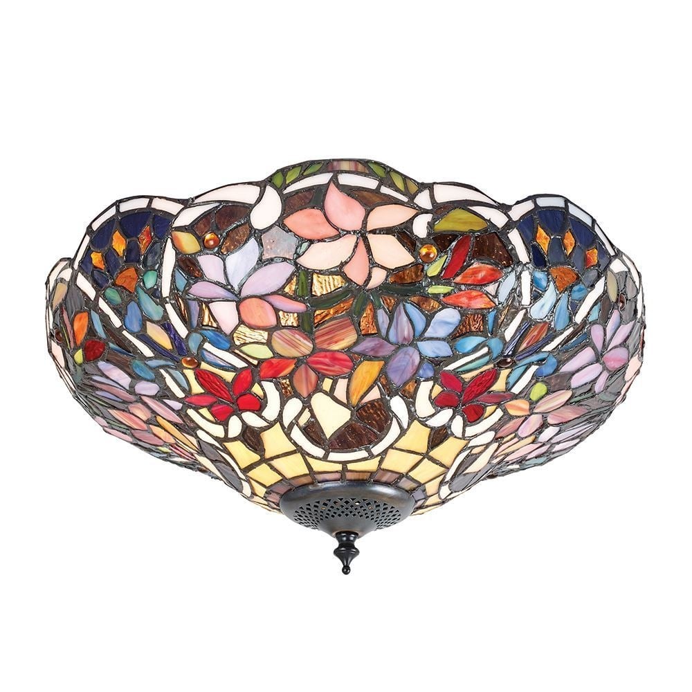 Sullivan Tiffany Medium Flush Ceiling Light In Floral Design 70709