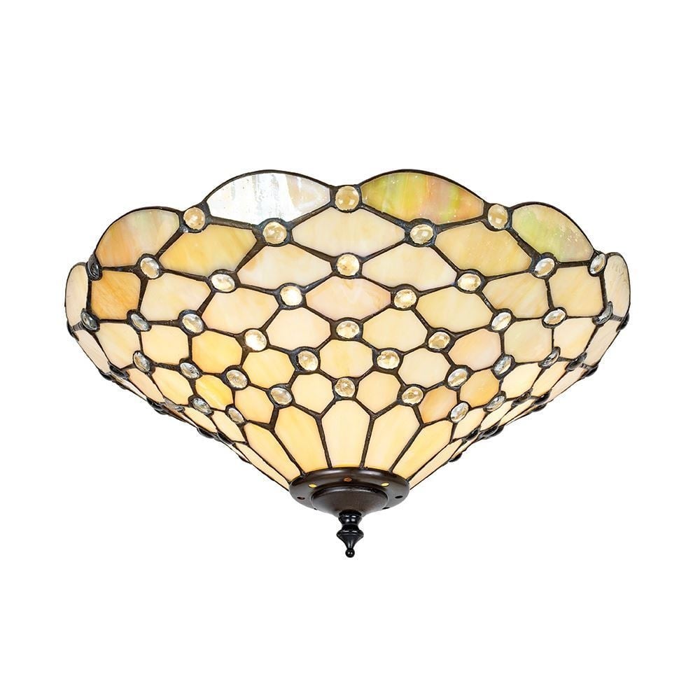 Pearl Traditional Tiffany Medium Flush Ceiling Light With Geometric Design 70242