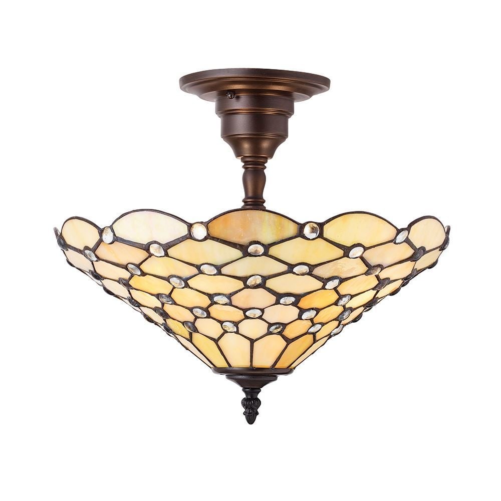 Pearl Tiffany Medium Semi Flush Ceiling Light With Geometric Design 64300
