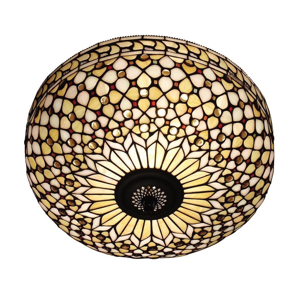 Mille Feux Tiffany Large Flush Ceiling Light With Cream Glass 64276