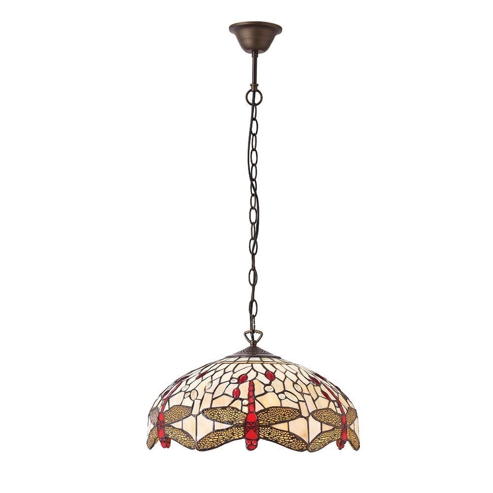 Dragonfly Tiffany Medium Ceiling Pendant With Beige Coloured Shade 70824