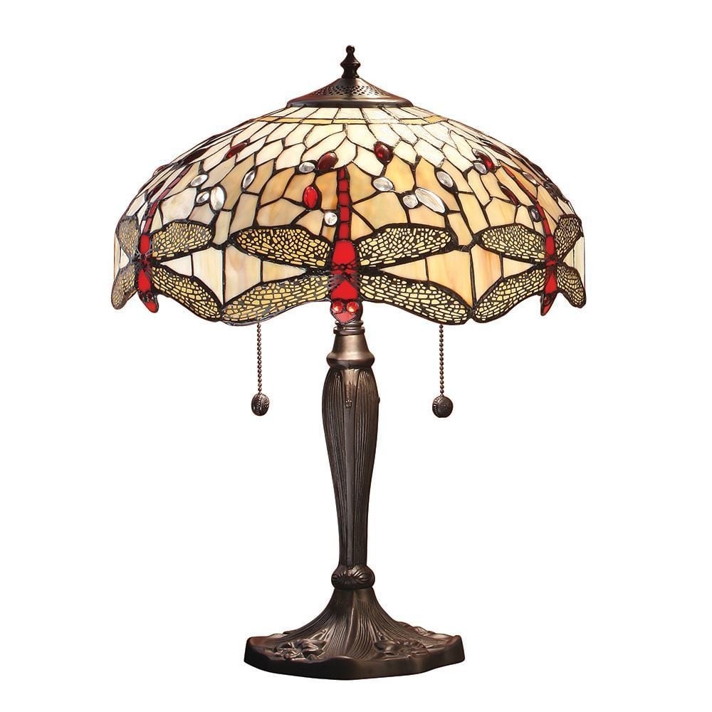 Dragonfly Tiffany Medium Table Lamp With Beige Coloured Shade 64085