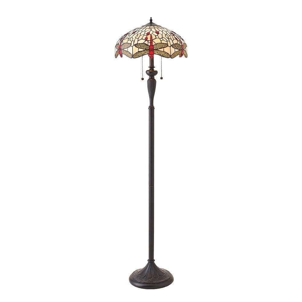 Dragonfly Tiffany Floor Lamp With Beige Coloured Shade 70940