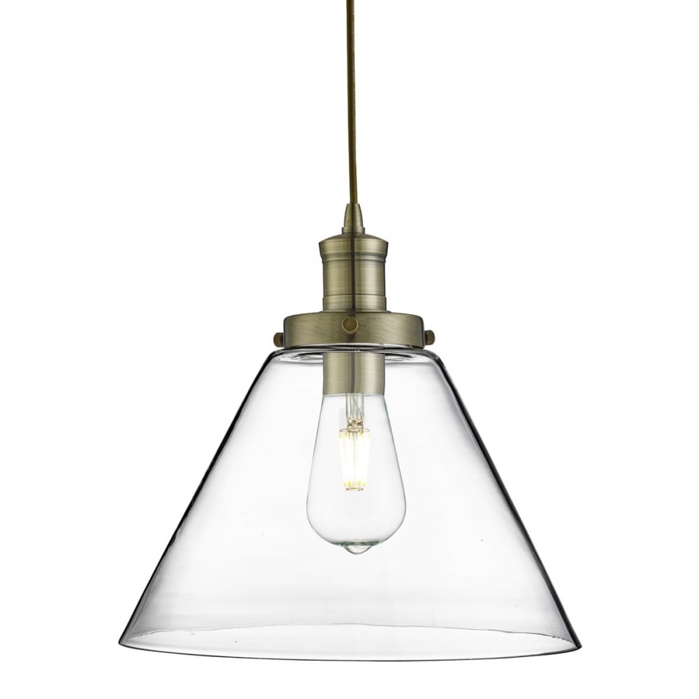 Pyramid Ceiling Pendant Light In Antique Brass Finish With Glass Shade 3228AB