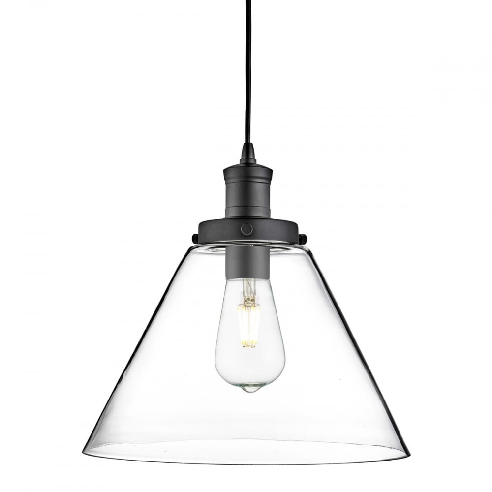 Pyramid Ceiling Pendant Light In Black Finish With Glass Shade 3228BK