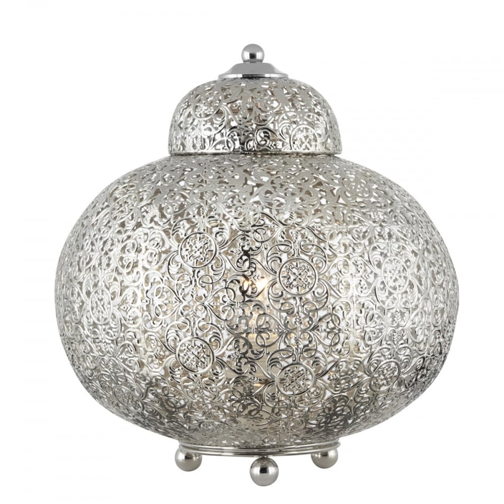 Moroccan Patterned Table Lamp In Shiny Nickel Finish 8221-1SS