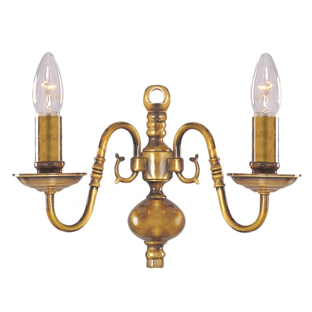 Flemish Twin Wall Light In Antique Brass Finish 1019-2AB