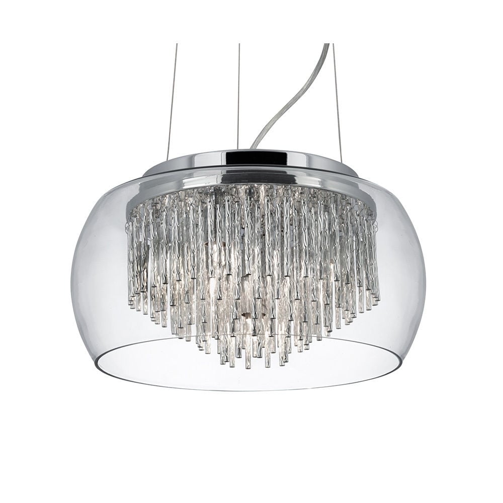 Curva 4 Light Ceiling Pendant Fitting In Chrome Finish With Glass Shade 3624-4CC
