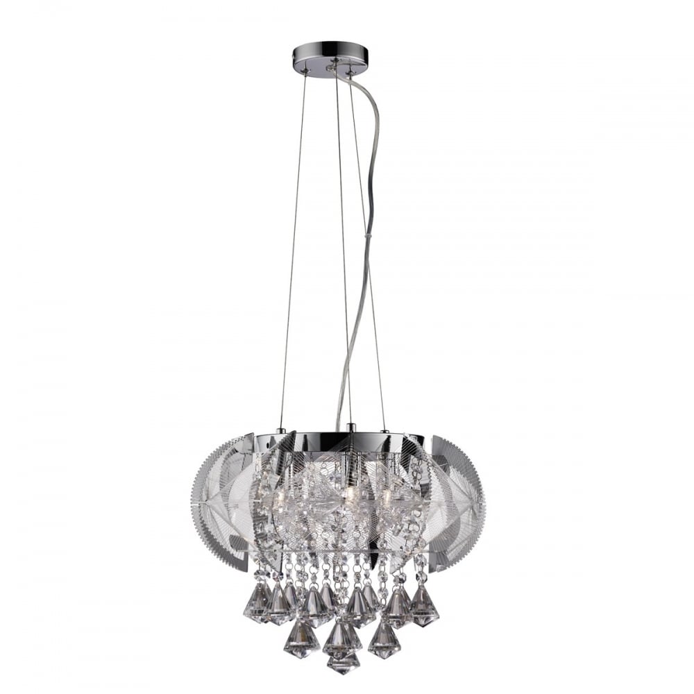 Fountaine 3 Light Crystal Ceiling Pendant Fitting In Chrome Finish 8993-3CC