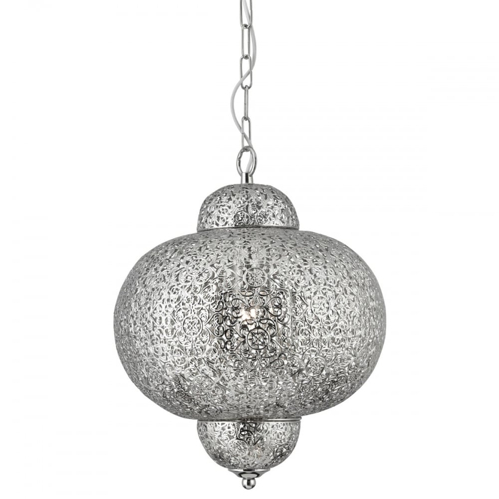 Moroccan Ceiling Pendant Light In Shiny Nickel Finish 9221-1SS