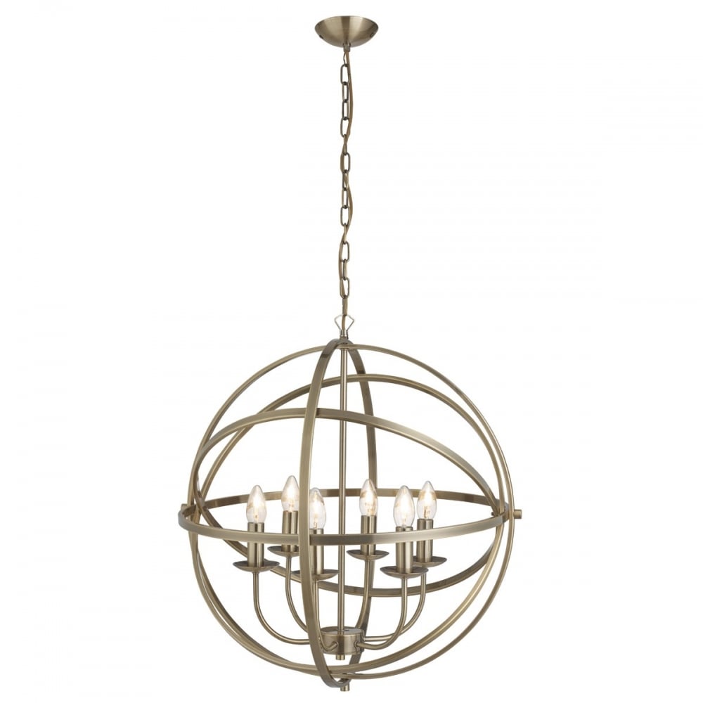 Orbit 6 Light Ceiling Pendant Light In Antique Brass Finish 2476-6AB