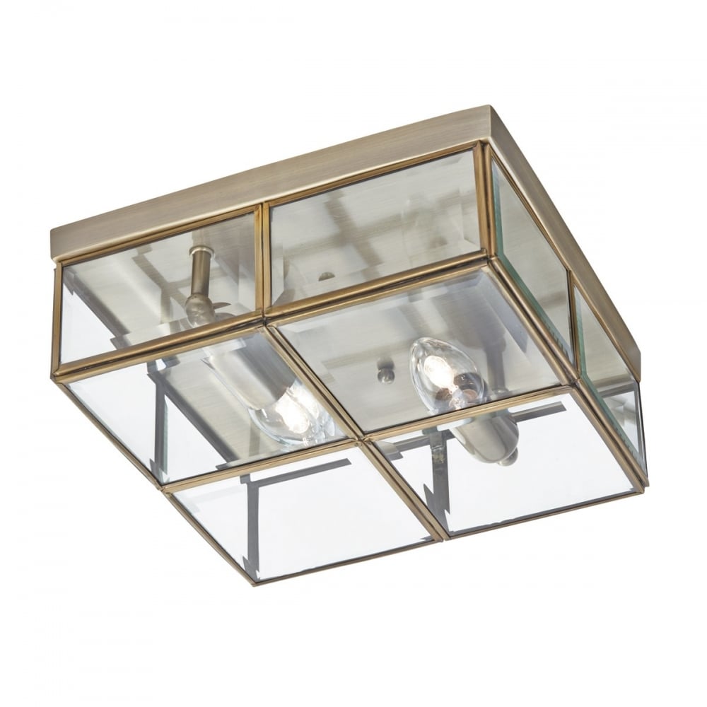 Classic Flush Ceiling Light In Antique Brass Finish With Bevelled Glass 6769-26AB