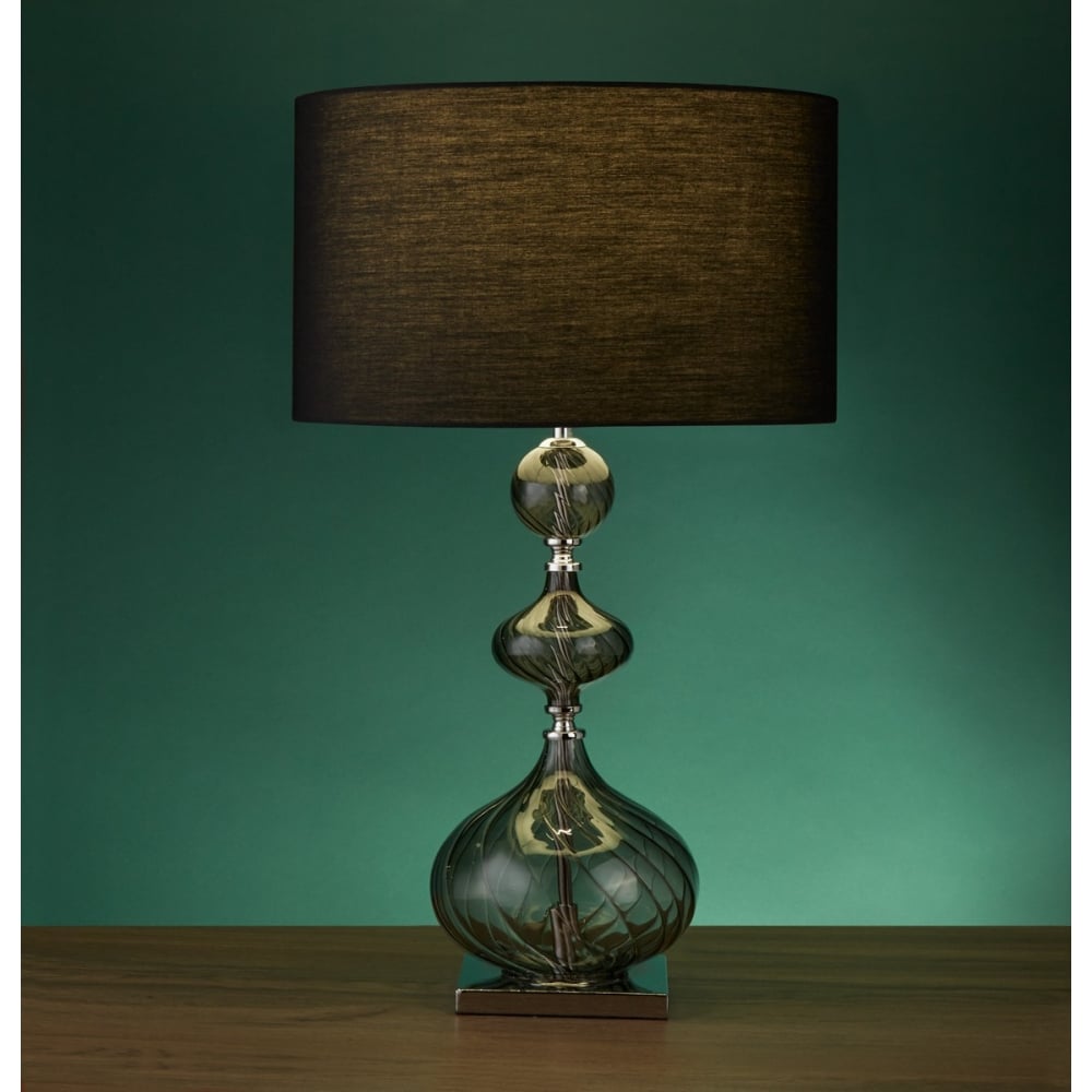 Smokey Ribbed Glass Table Lamp With Black Drum Shade 3411SM