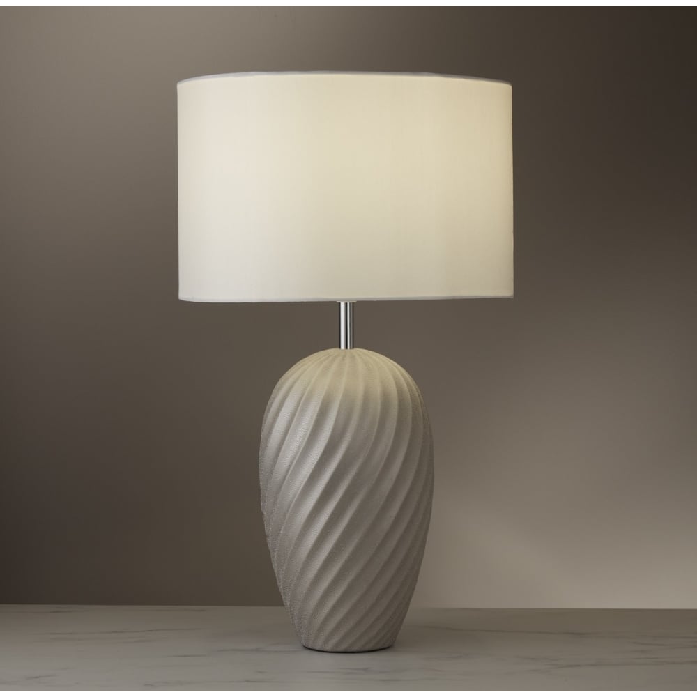Stylish Ceramic Table Lamp In Silver Shimmer Finish With Ivory Shade 4556SI