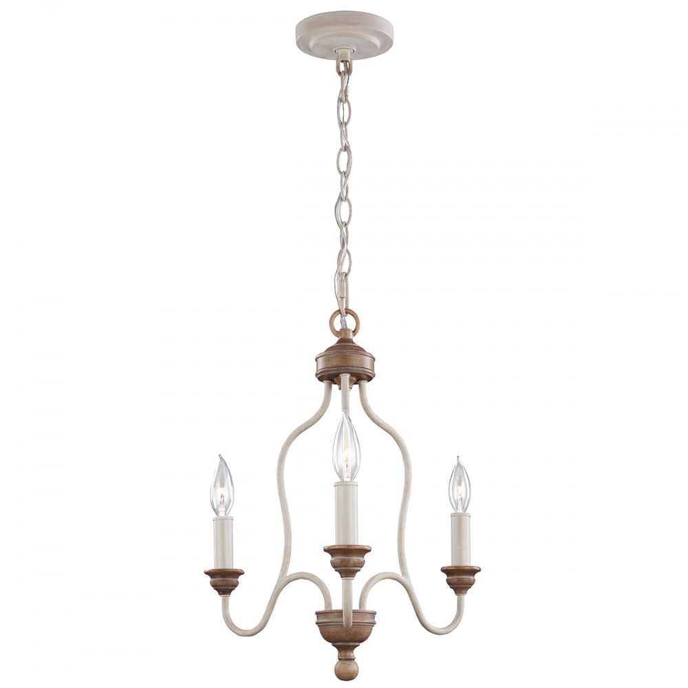 Hartsville 3 Light Chandelier In Chalk Washed Finish With Beachwood Detail FE/HARTSVILLE3