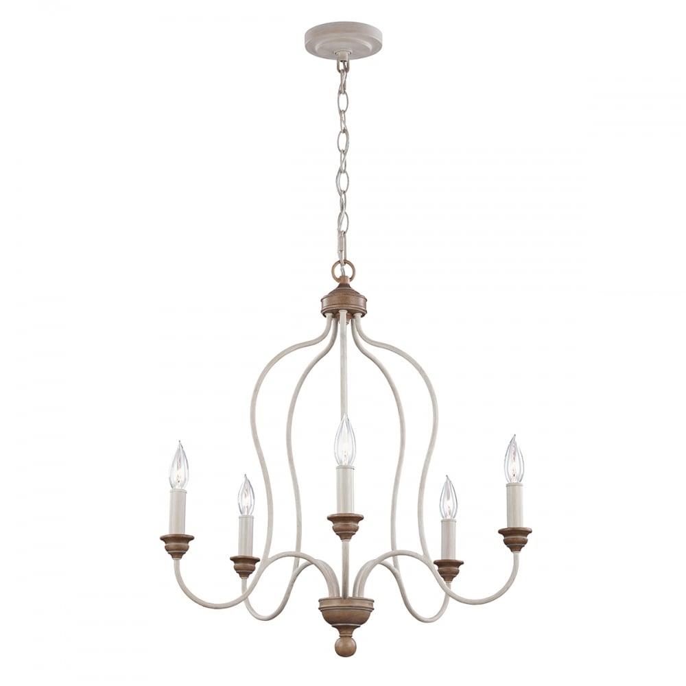 Hartsville 5 Light Chandelier In Chalk Washed Finish With Beachwood Detail FE/HARTSVILLE5