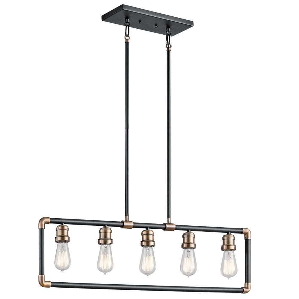 Imahn Industrial Linear Ceiling Chandelier In Black And Natural Brass KL/IMAHN/ISLE