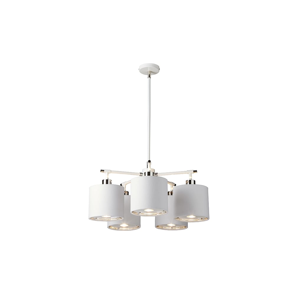 Balance 5 Light Ceiling Chandelier In White And Polished Nickel Finish BALANCE5-WPN