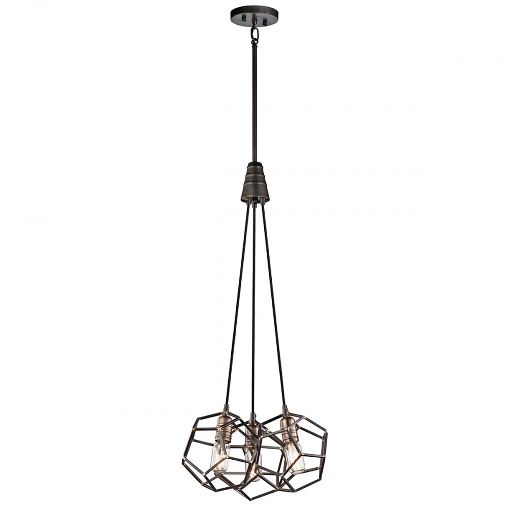 Rocklyn Industrial 3 Light Ceiling Pendant In Raw Steel Finish KL/ROCKLYN3 RS