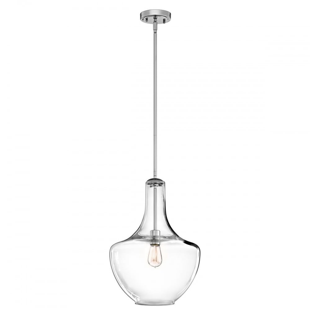 Everly Medium Ceiling Pendant Light In Chrome Finish With Glass Shade KL/EVERLY/P/M CH