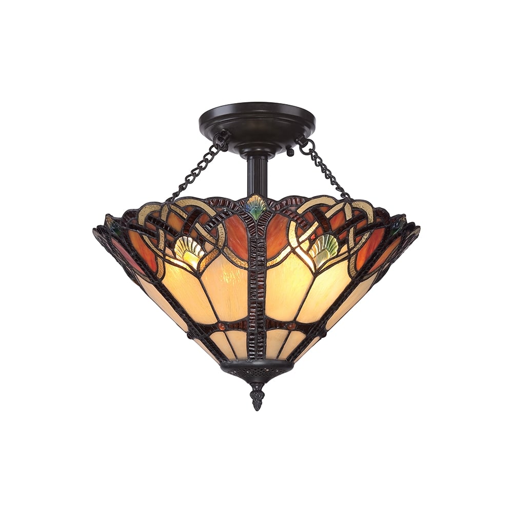 Cambridge Tiffany Semi Flush Ceiling Light In Vintage Bronze Finish QZ/CAMBRIDGE/SF