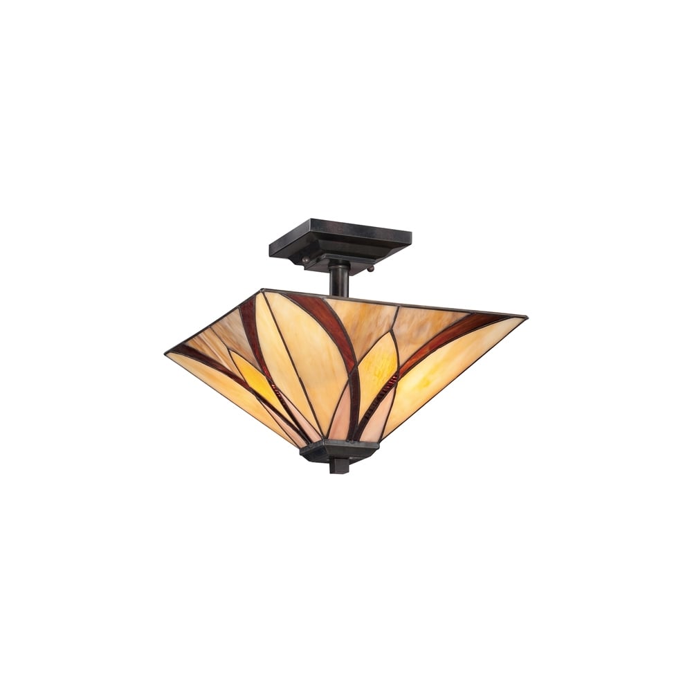 Asheville Tiffany Semi Flush Ceiling Light In Valiant Bronze Finish QZ/ASHEVILLE/SF