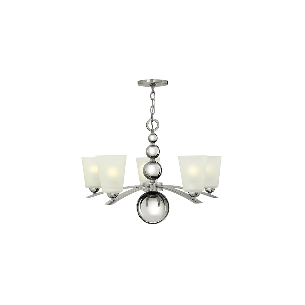 Zelda Vintage Etched Glass 5 Light Chandelier In Polished Nickel Finish HK/ZELDA5 PN