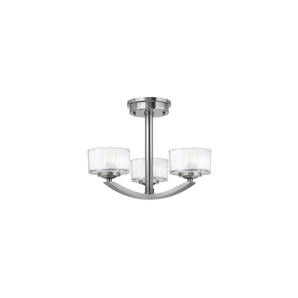 Meridian Modern 3 Light Semi Flush Ceiling Fitting In Brushed Nickel Finish HK/MERIDIAN/SF