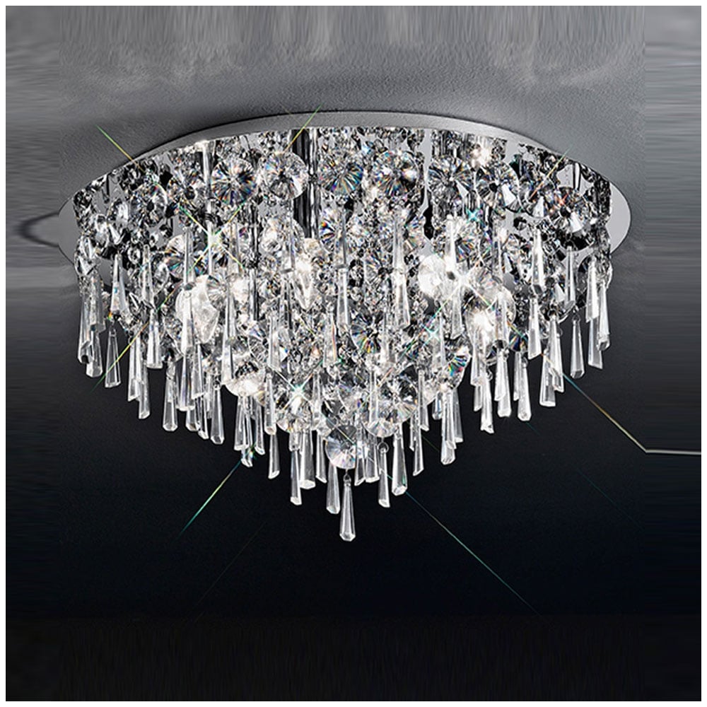 FC5718 6 Light Chrome and Crystal Flush Ceiling Light