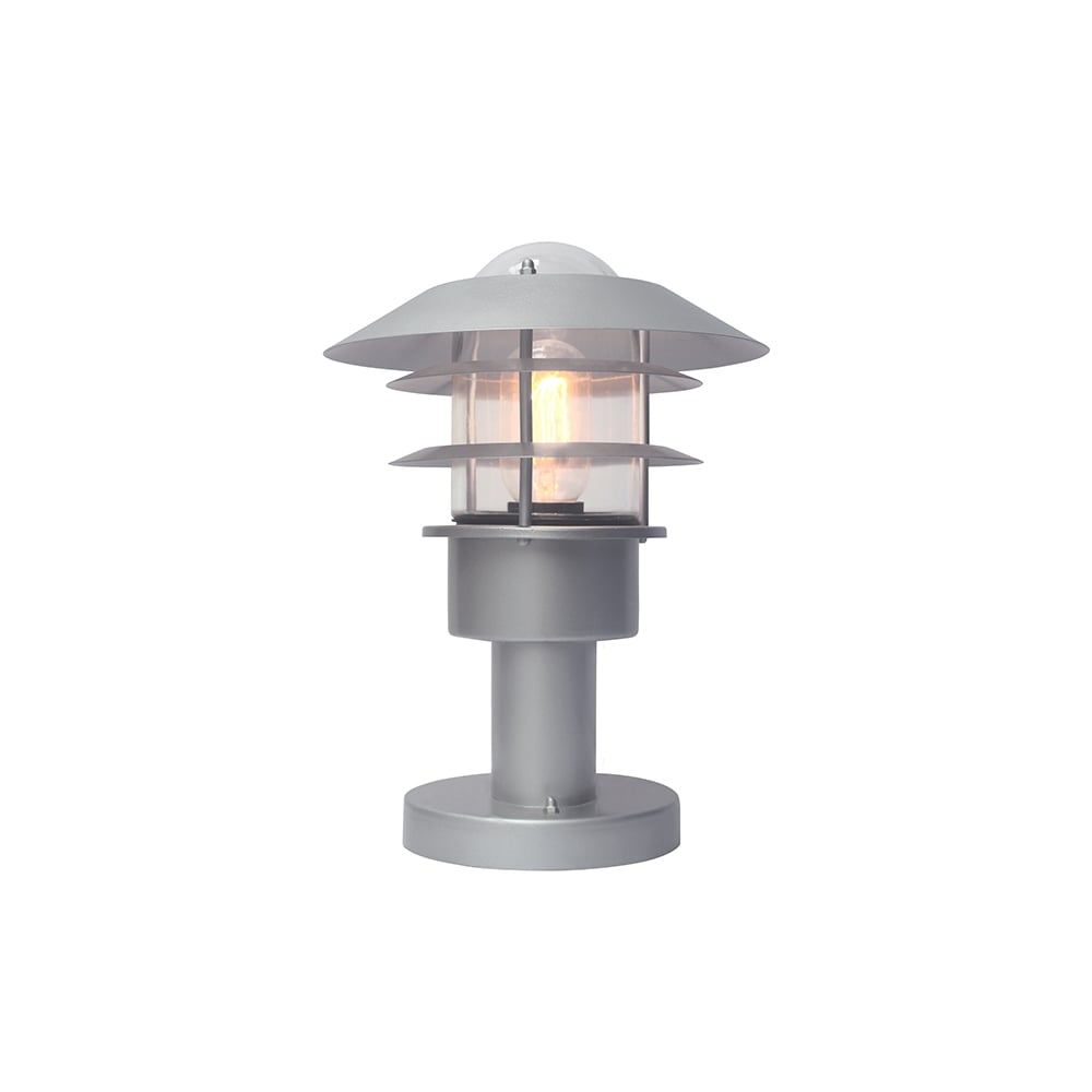 Scandinavian Collection Outdoor Pedestal Lantern In Silver Finish IP44 HELSINGOR PED