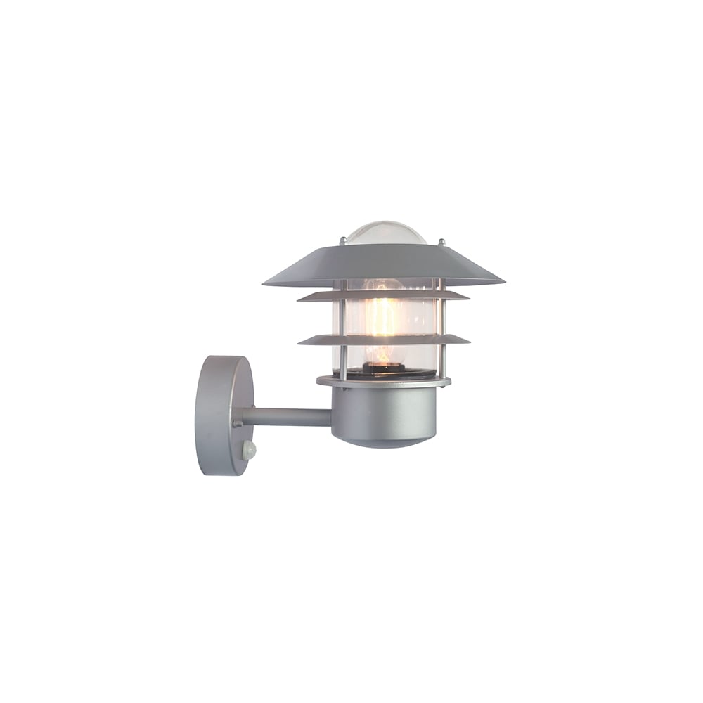 Scandinavian Collection Outdoor PIR Wall Lantern In Silver Finish IP44 HELSINGOR PIR