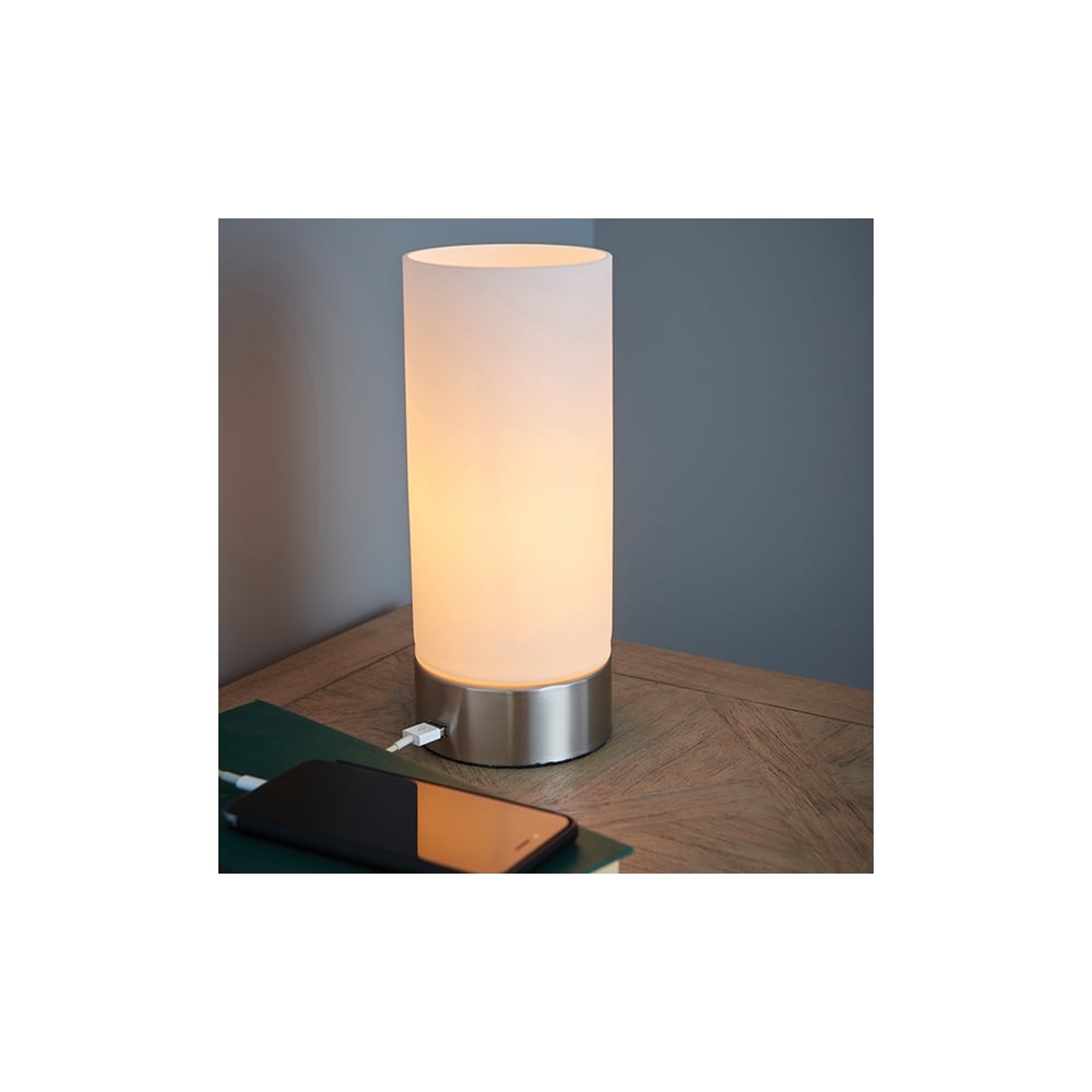 Dara Contemporary USB Table Lamp In Brushed Nickel Finish 67517