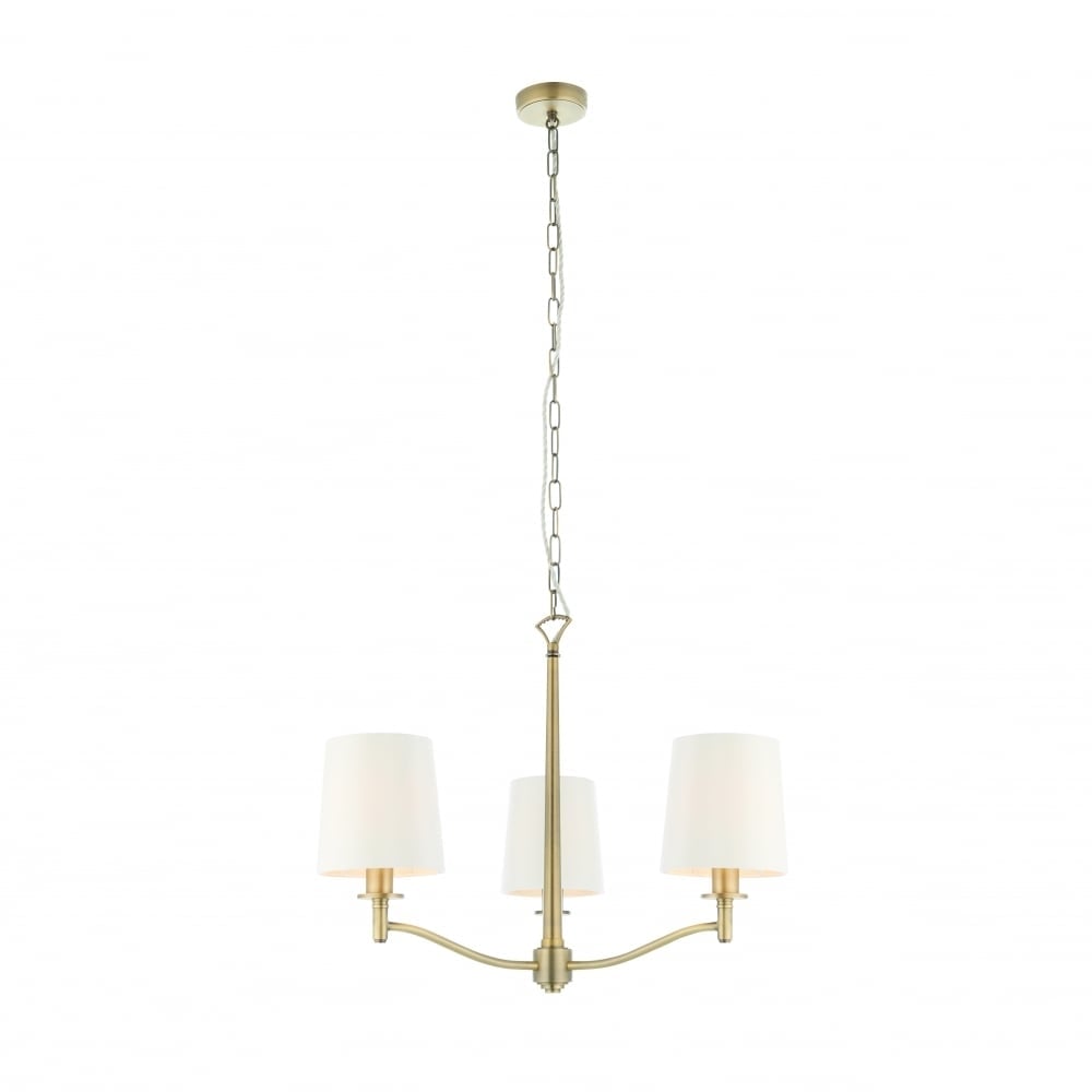 Ortona Three Light Ceiling Pendant In Matt Antique Brass Finish With White Shade 73411