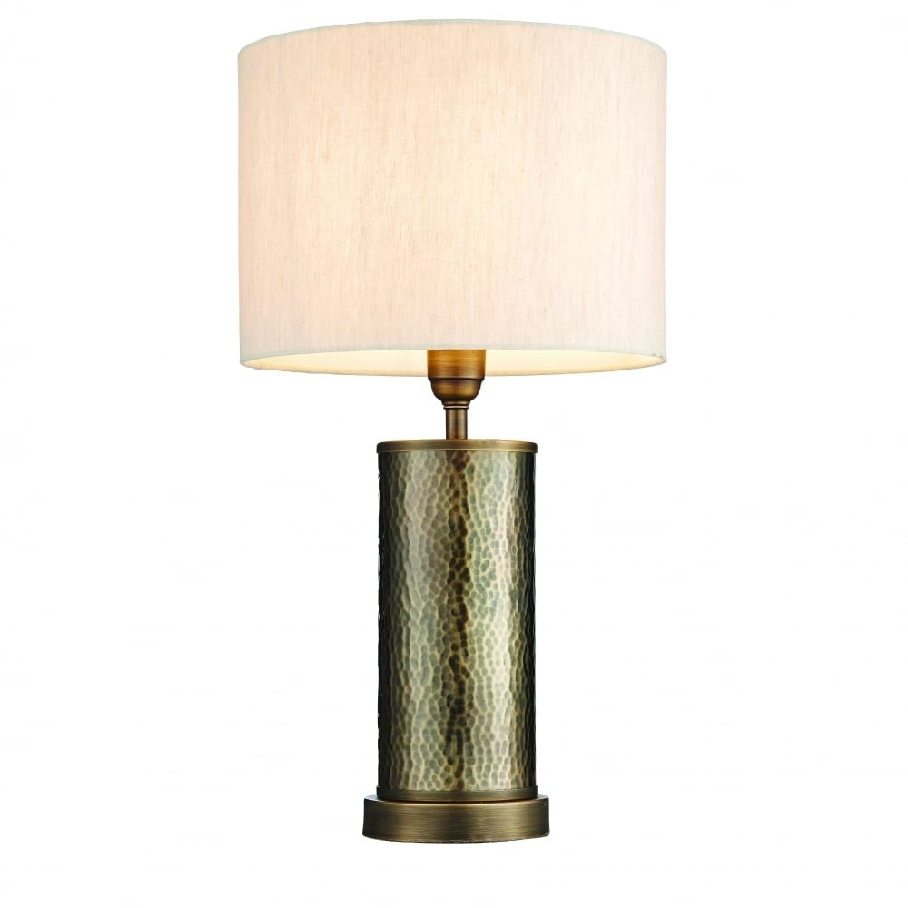 Indara Table Lamp In Hammered Bronze With Natural Linen Shade 71591