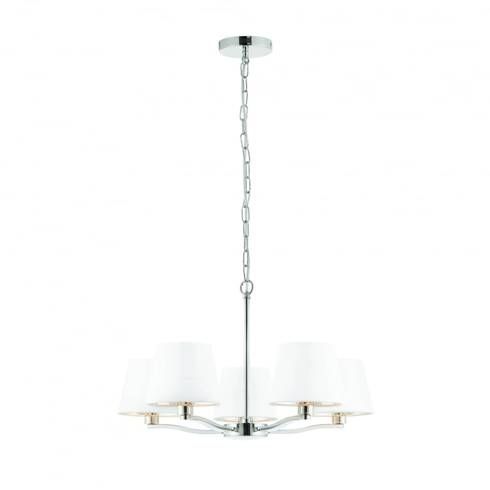 Harvey Multi Arm Ceiling Light In Bright Nickel Finish With White Faux Silk Shades 73022