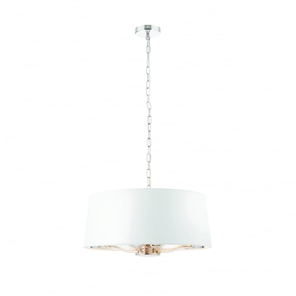 Harvey Ceiling Pendant Light In Bright Nickel Finish With White Faux Silk Shades 73021