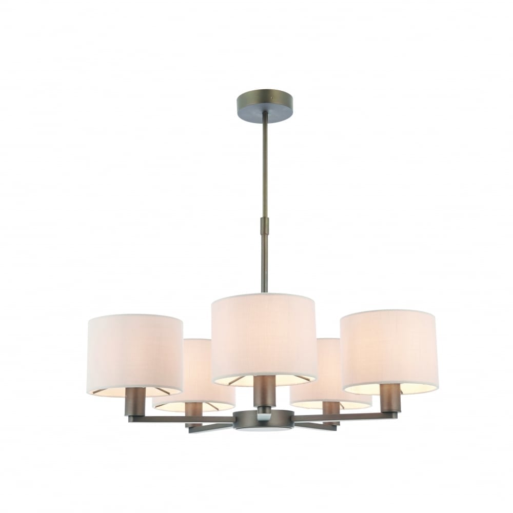 Daley Elegant Five Light Ceiling Pendant In Dark Antique Bronze With Faux Silk Shades 73017