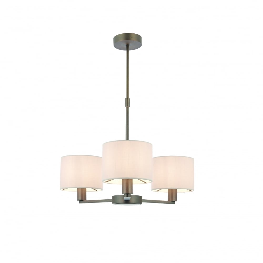 Daley Elegant Three Light Ceiling Pendant In Dark Antique Bronze With Faux Silk Shades 73016