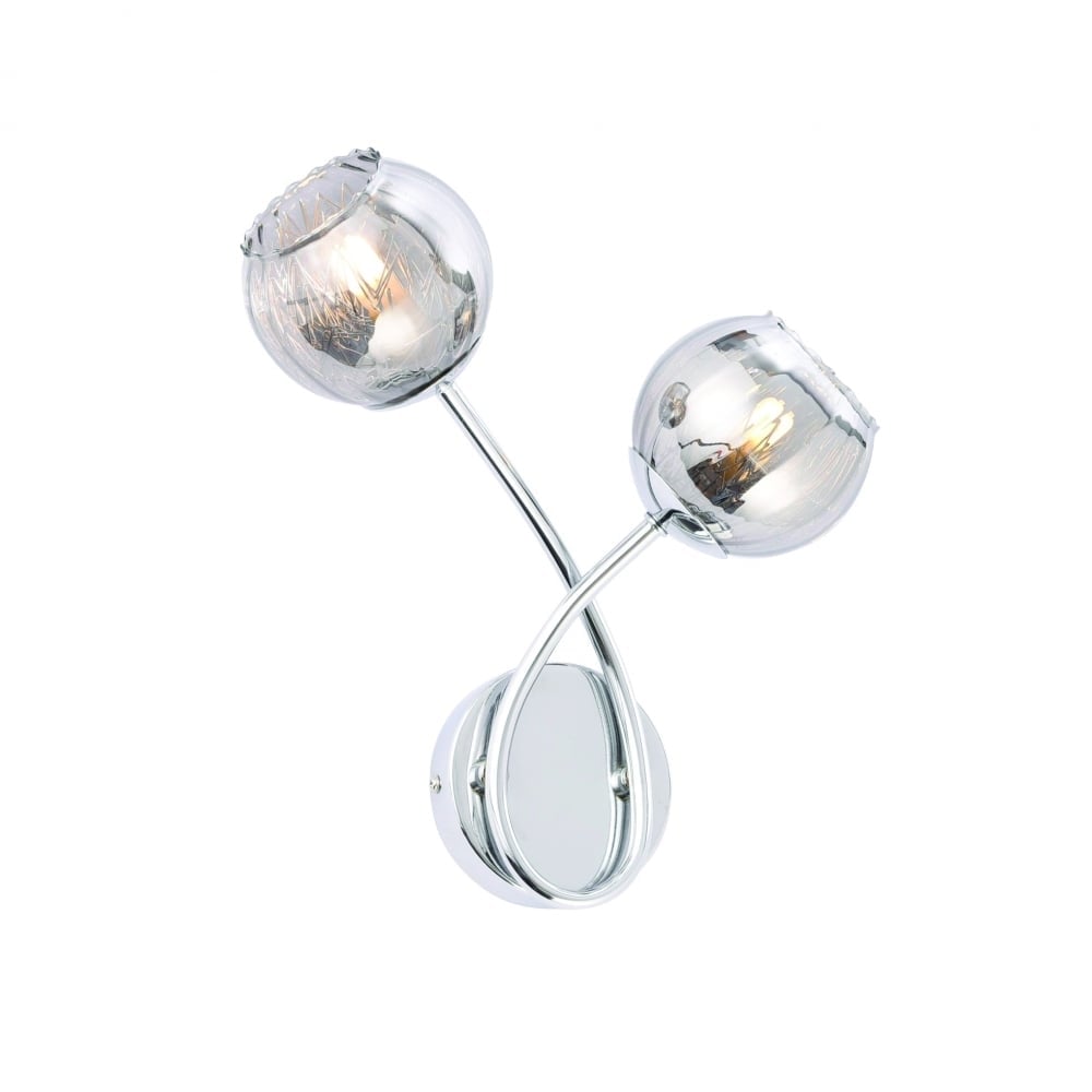 Aerith Twin Wall Light In Chrome Finish With Decorative Glass Shades 73583