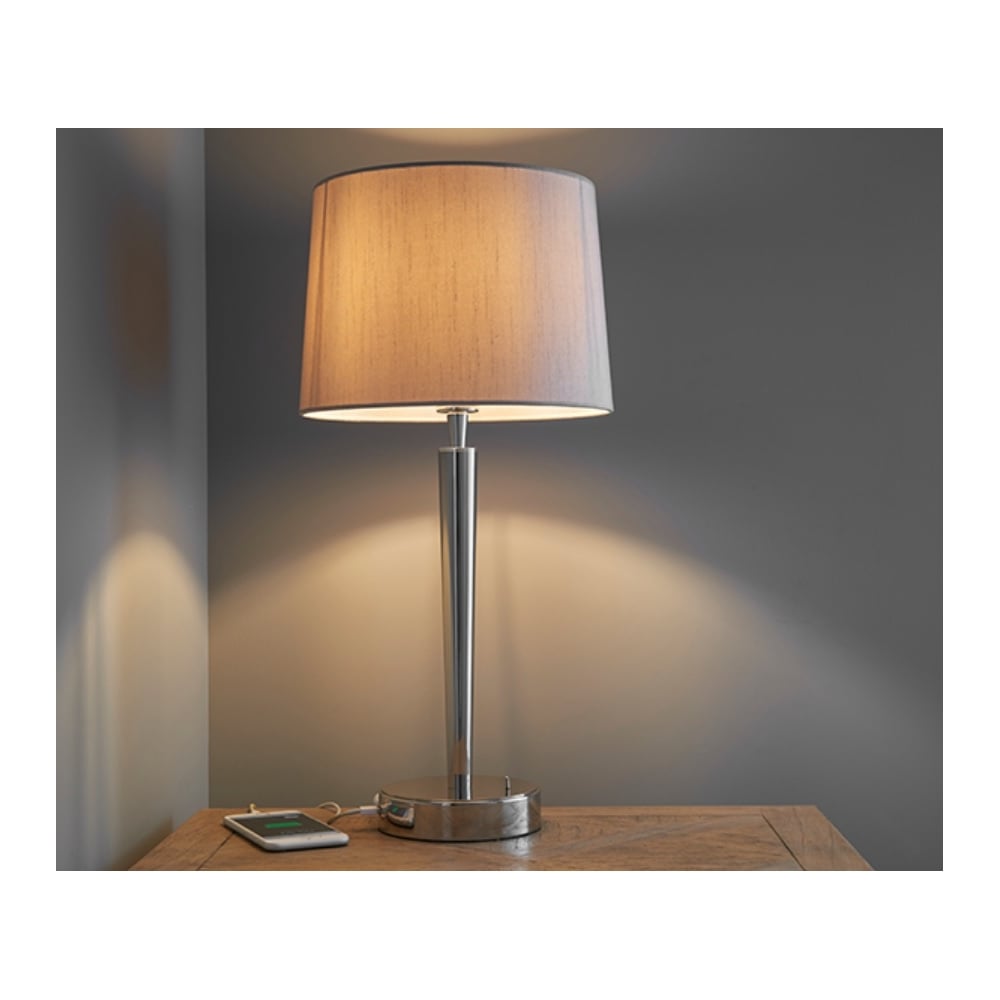 Syon Elegant Table Lamp With USB Port In Bright Nickel Finish 72175