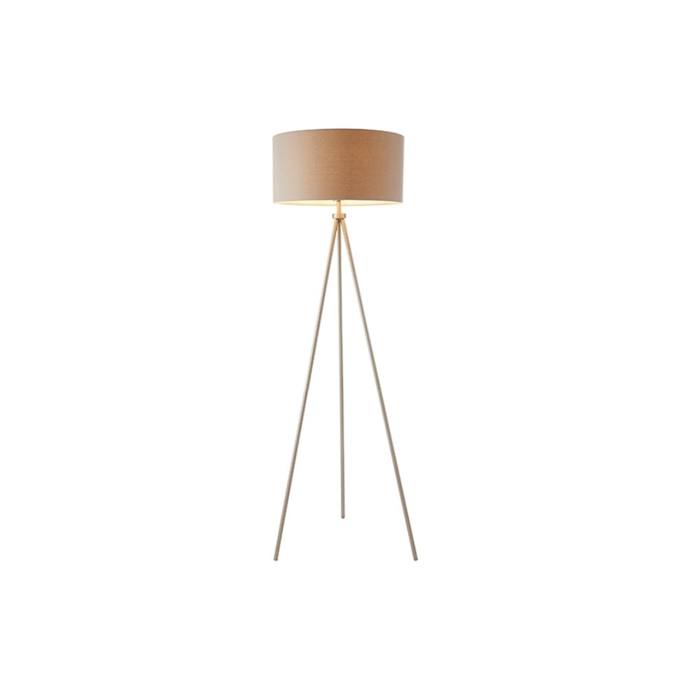 Tri Grey Tripod Floor Lamp In Matt Nickel Finish With Grey Linen Mix Shade 66987