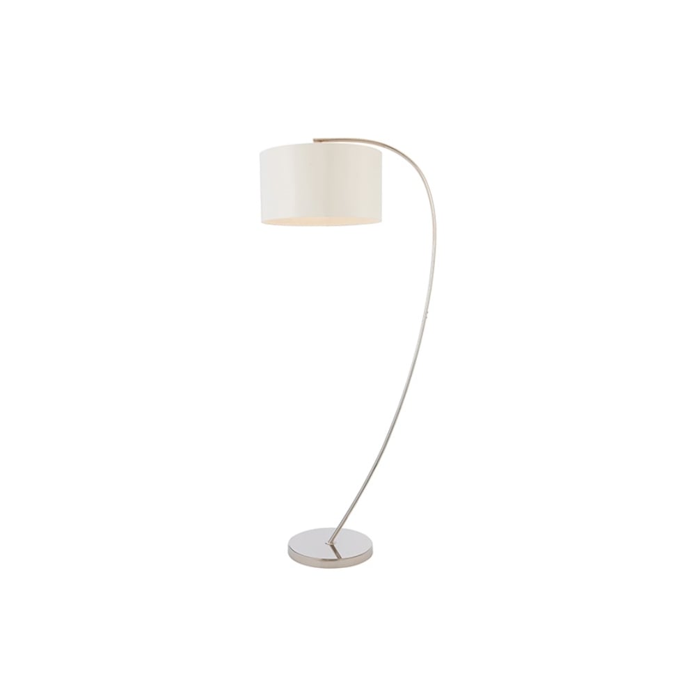Josephine Stylish Floor Lamp In Bright Nickel Finish With White Faux Silk Shade 72388