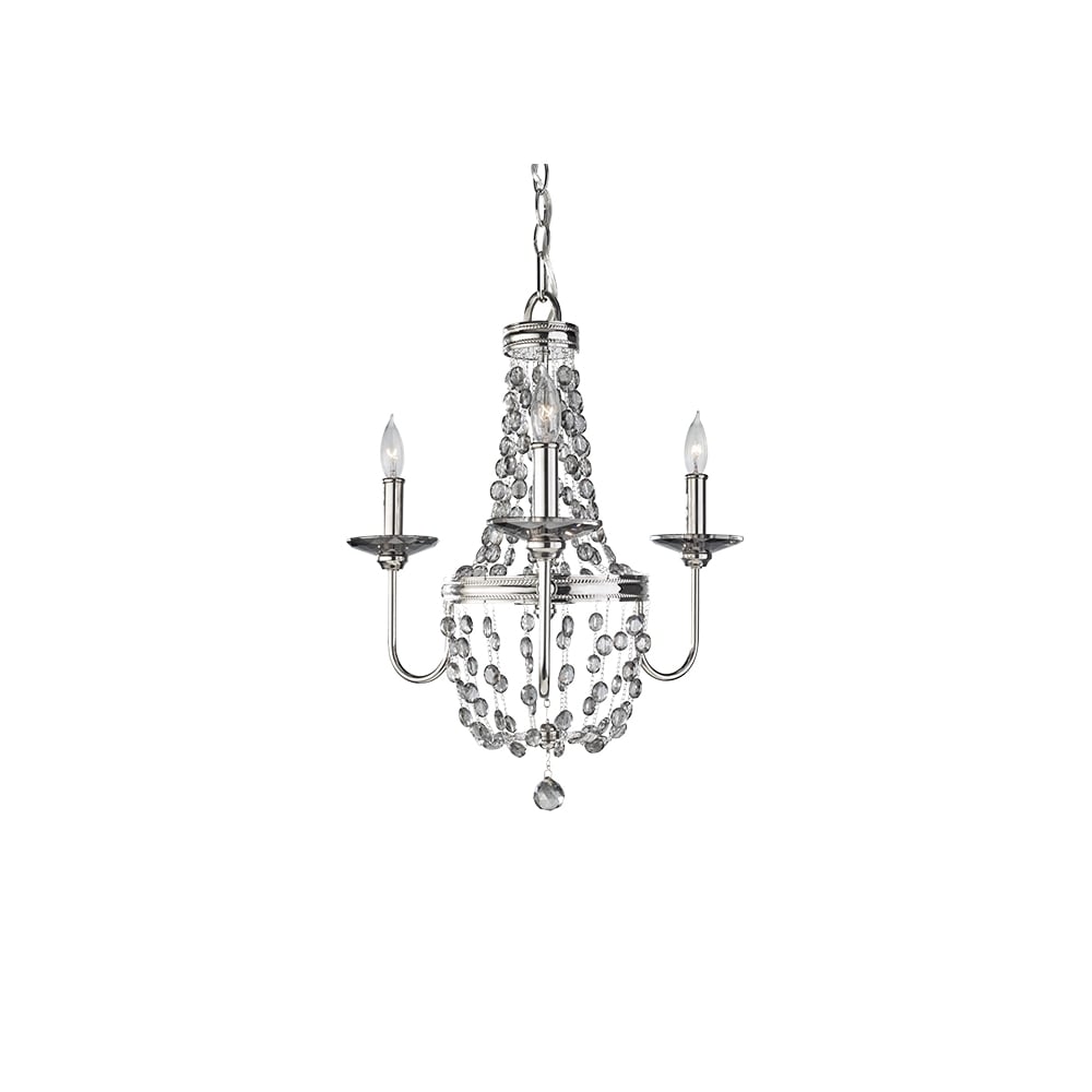 Malia 3 Light Mini Ceiling Chandelier In Nickel Finish With Smoked Crystal Glass FE/MALIA3