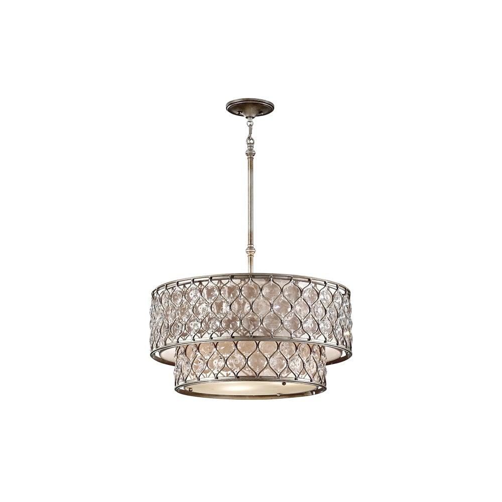 Lucia Elegant 2 Tier Crystal Ceiling Pendant Light In Burnished Silver Finish FE/LUCIA/P/E 2TR