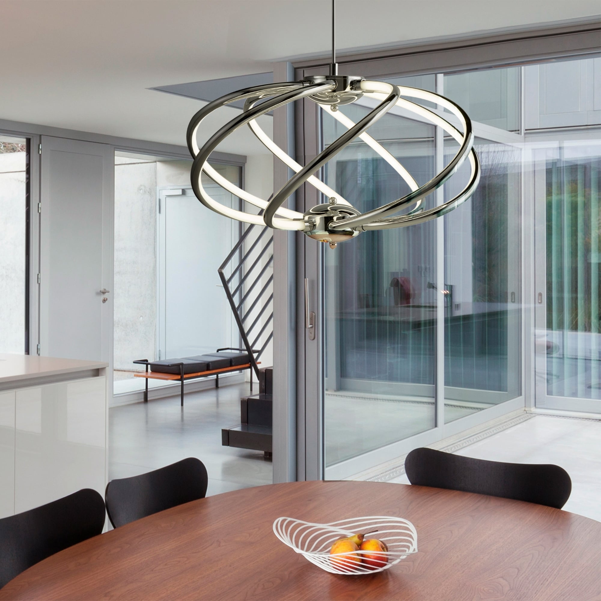 Bardot Modern LED 6 Curved Arm Ceiling Pendant In Polished Chrome Finish 6500-7CC