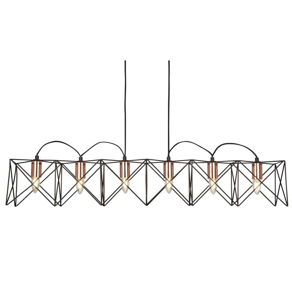 Anthea Modern 6 Light Bar Ceiling Pendant In Black And Copper Finish 8416-6BK